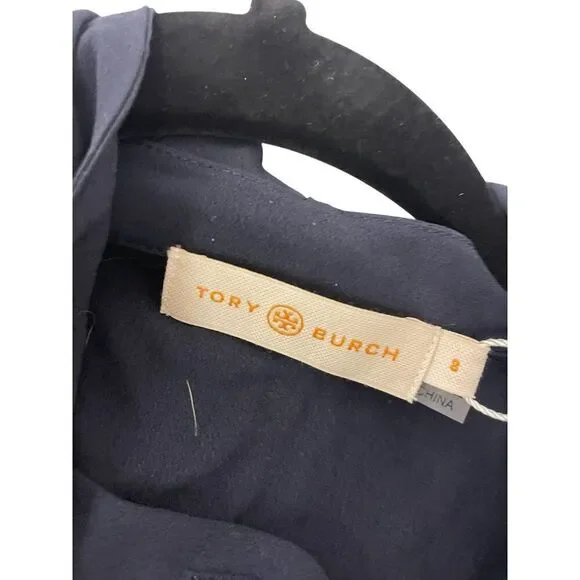 Tory Burch Womens Sleeveless Bow Blouse Shirt Top Size 8 Navy Blue NWT $250